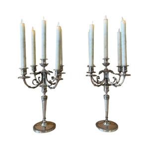 Pair Of Four-branch Candlesticks With Cutaway Cockerel Head Decoration
