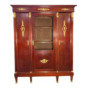 Empire-style Mahogany Bookcase Decorated With Caryatids And Bronze Ornaments