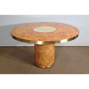Round Table In Thuya Burl And Golden Metal - 1980