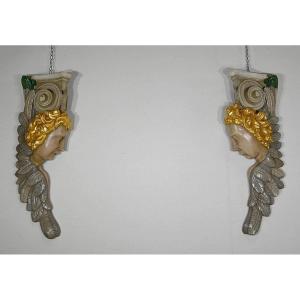 Pair Of Wall Consoles, Seraphim, 17th - 20th Century Taste