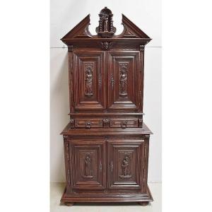 Small Buffet Two Body Renaissance Spirit In Solid Walnut - Nineteenth