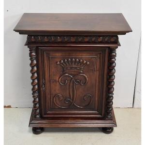 Small Storage Cabinet In Solid Walnut, Gothic Taste - 1900s