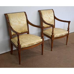 Pair Of Mahogany Armchairs, Louis XVI Style / Directory - Early Nineteenth