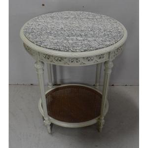 Pedestal Table In Rechampi Wood And Caning, Louis XVI Style - 1920