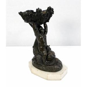 Bronze Tidy Box ''the Child And The Dolphin'' - Early Nineteenth