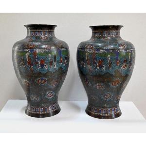 Pair Of Important Cloisonné Enamel Vases, Japan - 19th Century