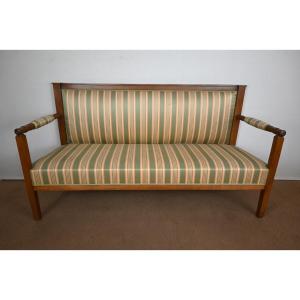3 Seater Bench In Cherry, Directoire Style - 1st Part Of The Nineteenth