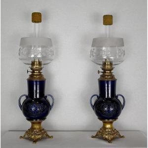 Pair Of Oil Lamp In Earthenware - Early Twentieth
