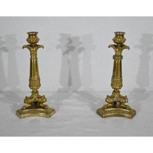 Pair Of Bronze Candlesticks, Restoration Period - Early Nineteenth