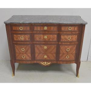 Commode In Louis XV Transition Marquetry - Louis XVI - 1st Part Nineteenth