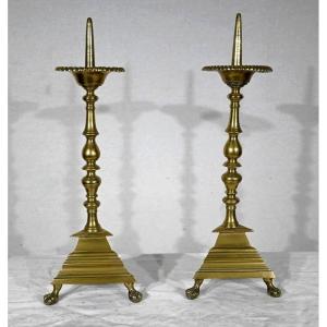 Pair Of Candlesticks In Gilt Bronze - 2nd Half Nineteenth