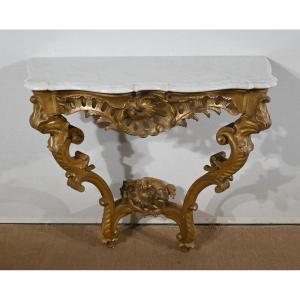 Wall Console In Golden Wood, Louis XV Style, Napoleon III Period - Mid-19th Century