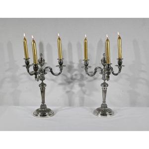 Pair Of Silver Bronze Candlesticks - Late Nineteenth