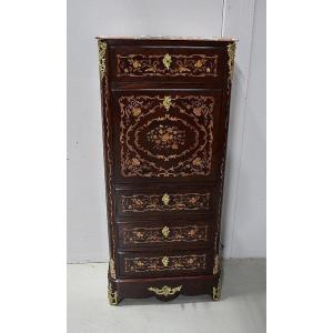 Small Rosewood Inlaid Secretary, Louis XIV Style, Napoleon III Period - Nineteenth