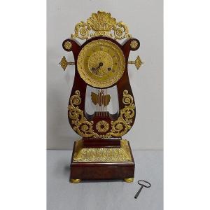 Lyre Clock In Mahogany And Gilt Bronze, Empire Period - Early Nineteenth