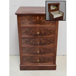 Rare Small Toilet Commode, In Mahogany Burl Veneer - Late 19th Century