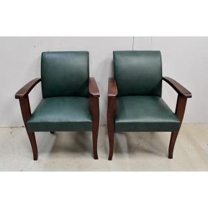 Pair Of Bridge Armchairs, In Beech Your Mahogany - 1940s
