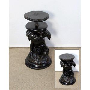 Adjustable Piano Stool, In Blackened Patinated Wood - Nineteenth