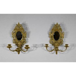 Paire D’appliques Murales En Bronze Doré, époque Napoléon III – Milieu XIXe