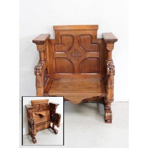Church Stall In Solid Oak - Early Twentieth
