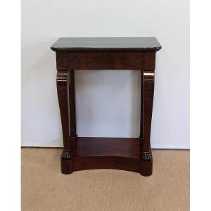 Small Console In Mahogany Burl Veneer From Cuba, Restoration Period - Early 19th Century