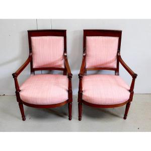 Pair Of Mahogany Armchairs, Consulate Period - Early Nineteenth