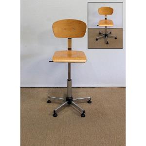 Adjustable Architect's Chair In Chromed Metal - 1960s