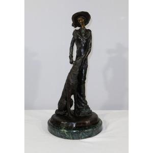 Important Bronze "the Lady With The Greyhound" After D. Chiparus - XXth