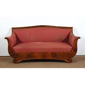 3-seater Sofa In Burl Walnut, Restoration Taste - 1st Part Nineteenth