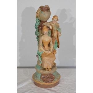 Important Group In Plaster "the Wolf And The Lamb", By Fa. Piquemal - Late Nineteenth