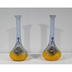 Pair Of Glass Paste Vases, Signed Legras - Late Nineteenth