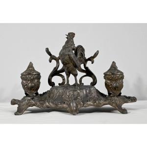 Pewter Inkwell, Signed A.bossu - Late Nineteenth