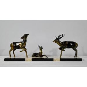 Stag, Doe And Fawn Group In Regulates - Early Twentieth