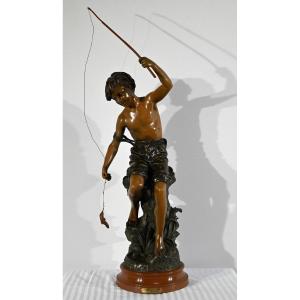 Important Spelter "the Angler", Signed S.kindsburger - Early 20th Century
