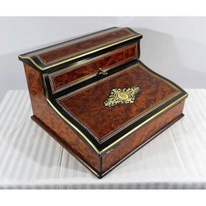 Travel Writing Desk In Thuja Burl, Napoleon III Period - Mid-19th Century