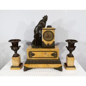 Important Mantelpiece Set In Yellow Siena Marble And Patinated Bronze, Empire Period - De