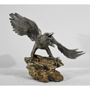 Pewter Sculpture “bald Eagle”, Signed P.brunelle – 20th