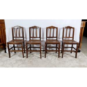 Suite Of 4 Chairs In Solid Oak – 2nd Half 19th Century