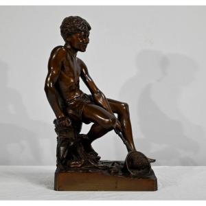 Bronze “the Child With The Landing Net”, Signed R.guillaume – 20th
