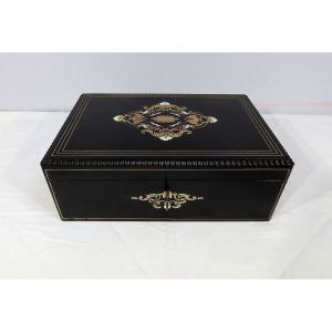 Travel Writing Desk In Precious Wood And Bone And Brass Inlays, Napoleon III Period