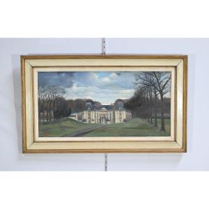 Large Painting “château De Gros Bois”, Signed A.mémin – 1954