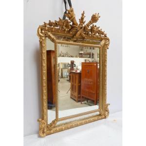 Beaded Mirror In Golden Wood, Louis XIV Style, Napoleon III – 19th Century