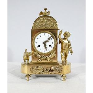 Small Travel Clock In Gilt Bronze, Empire Period - Early 19th Century