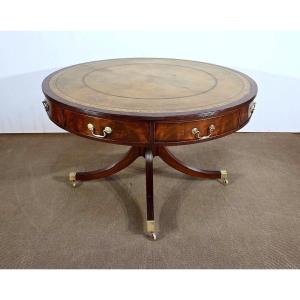 Mahogany Rotating Drum Table, Regency Style, England – 2nd Half 19th Century