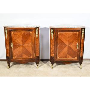 Pair Of Corner Cabinets In Precious Wood, Louis XV/louis XVI Transition Period – 2nd Part 18th Century