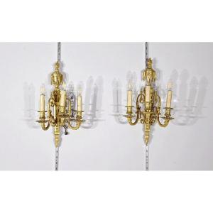 Pair Of Bronze Sconces, Louis XVI Style - 1st Part 19th