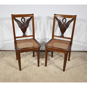 Pair Of Mahogany Chairs, Directoire Style - Late 19th Century