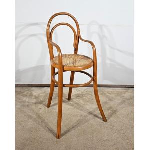 Children's High Chair In Curved Beech, Stamped Thonet - Early 20th Century