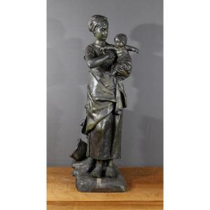 Statue In Regulates "young Mother" By L. Steiner - Late 19th Century