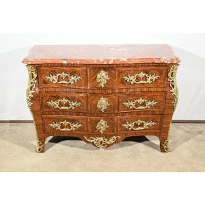 Tomb Commode In Violet Wood Marquetry, Louis XIV / Louis XV Transition Style